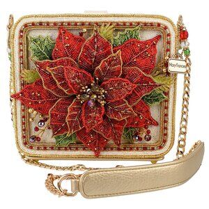 Mary Frances Poinsettia 3D Red Gold Beaded Handbag Floral Crossbody Bag Purse NW